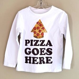 "Pizza Goes Here" white long sleeve tee shirt